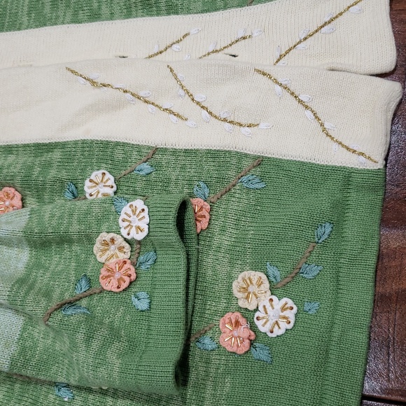 Storybook Knits Green and Cream Floral Cardigan - Picture 3 of 8